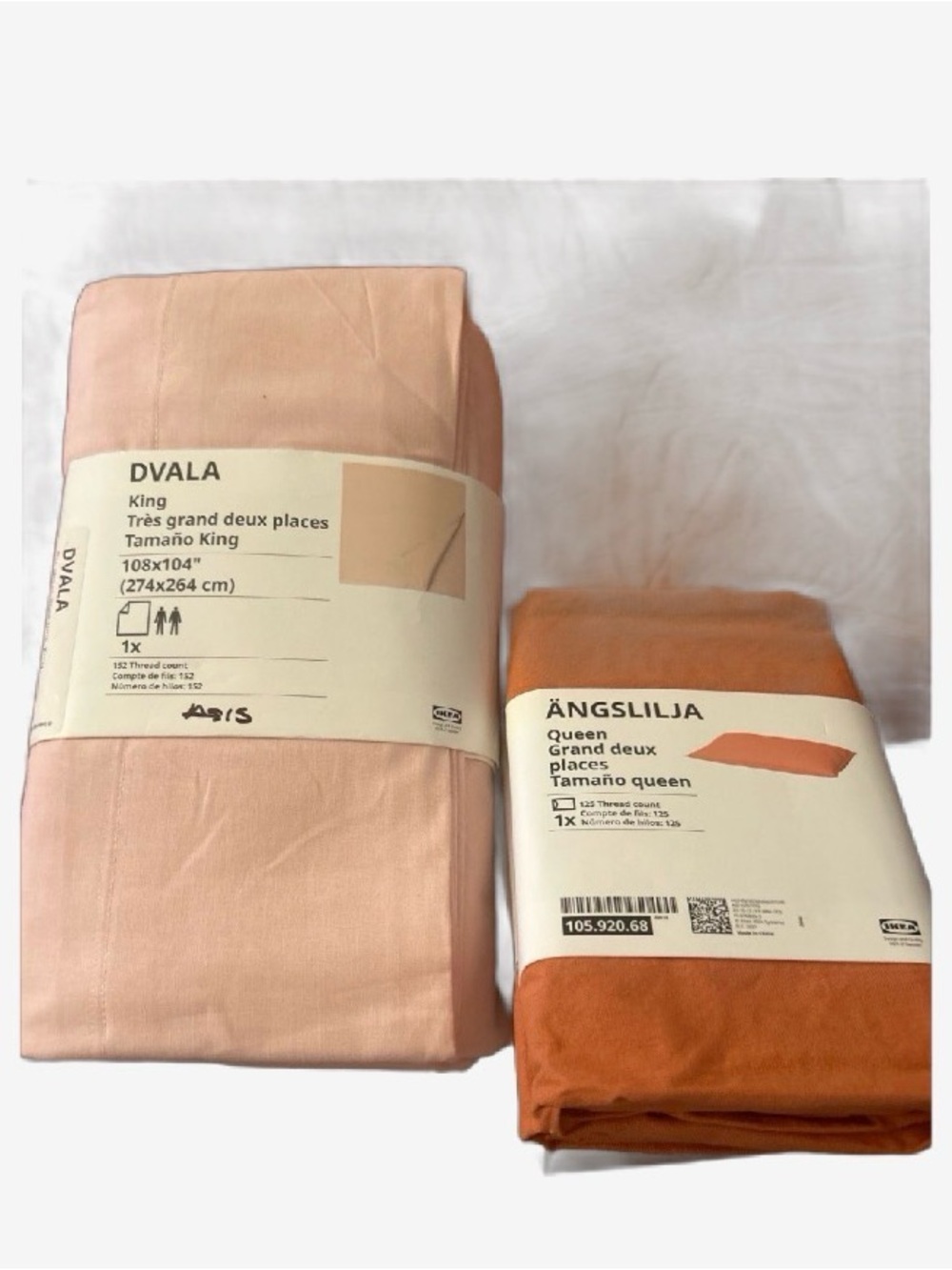 IKEA DVALA & ÄNGSLILJA Sheet Sets — Blush Pink and Burnt Orange